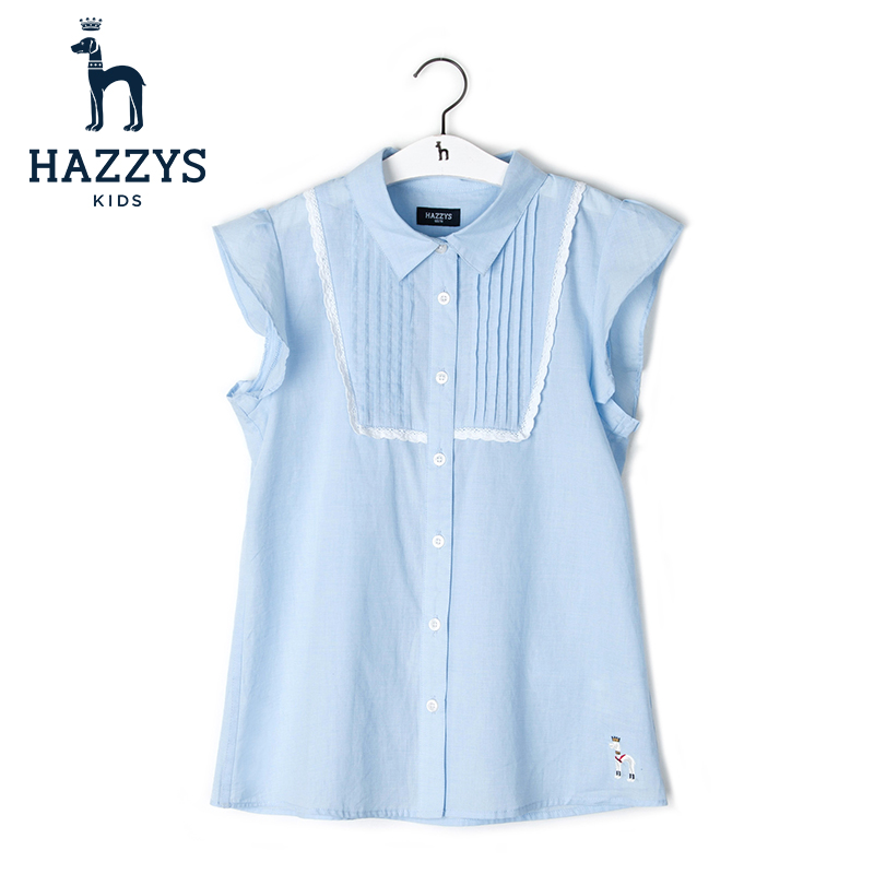 哈吉斯hazzys女童短袖衬衫 2017夏季童装儿童牛津半袖时尚