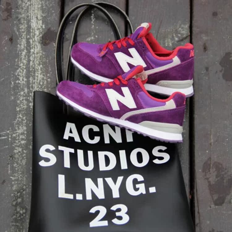 2014新款N.B真皮996显瘦紫配红透气平底系带运动鞋暗紫色跑步鞋