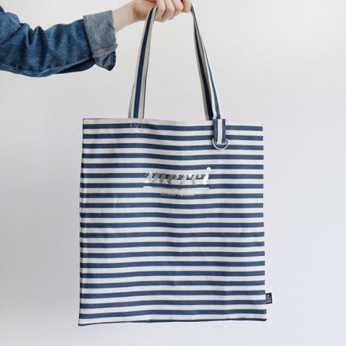 韩国正品经典单肩挎包帆布环保袋时尚购物包街包海军蓝条纹手提包