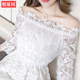 蕾丝连衣裙2016秋装新款韩版女装修身长袖气质一字肩白色裙子秋季