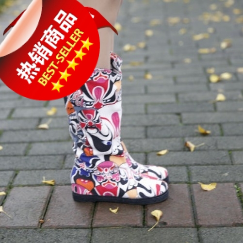 国粹脸谱个性秋冬2014新款高筒布靴老北京千层底女棉靴个性民族风