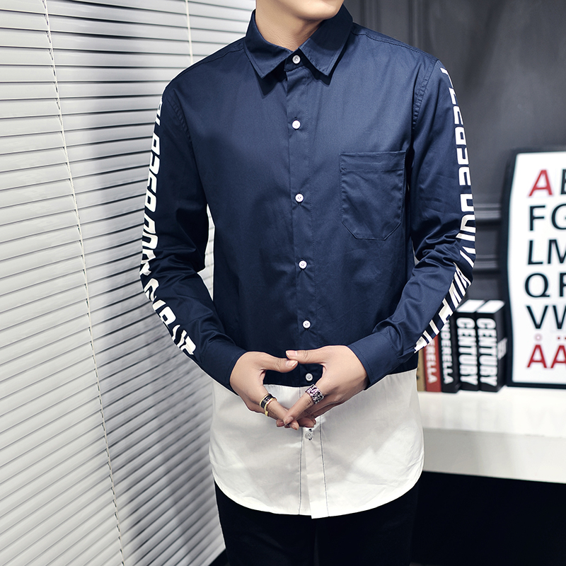 2016春季韩版衬衫男潮流衬衣纯棉中长款修身男士长袖衬衫男装衣服