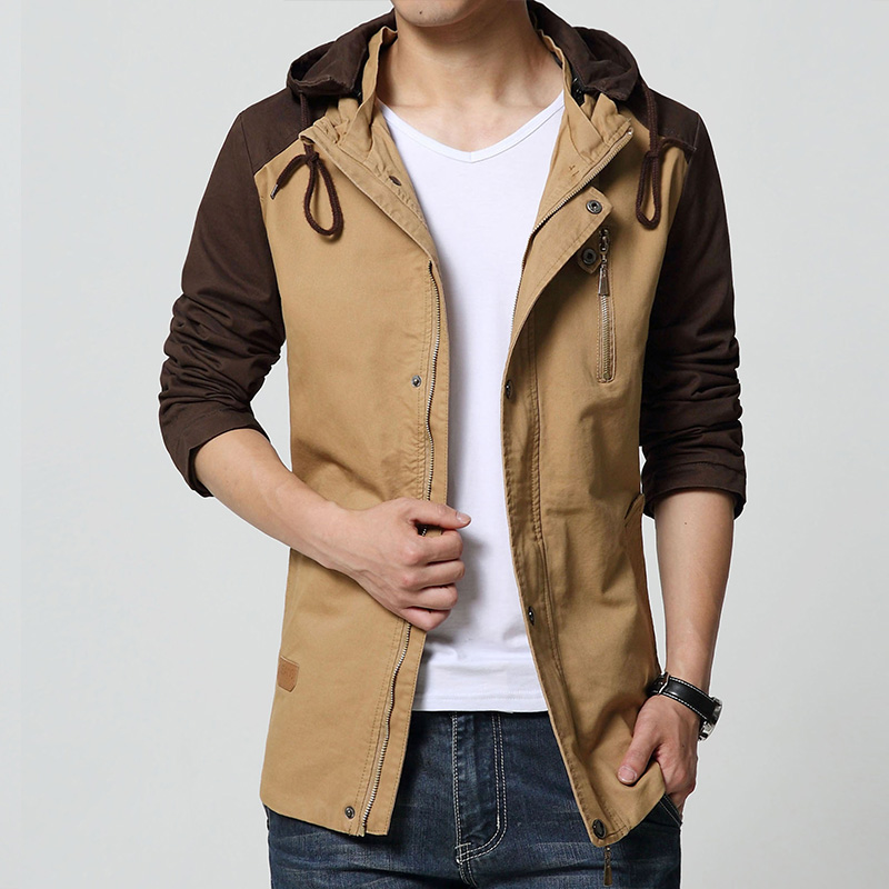 2015韩版时尚潮流拼色修身纯棉连帽男士夹克长袖男式外套高档帅气