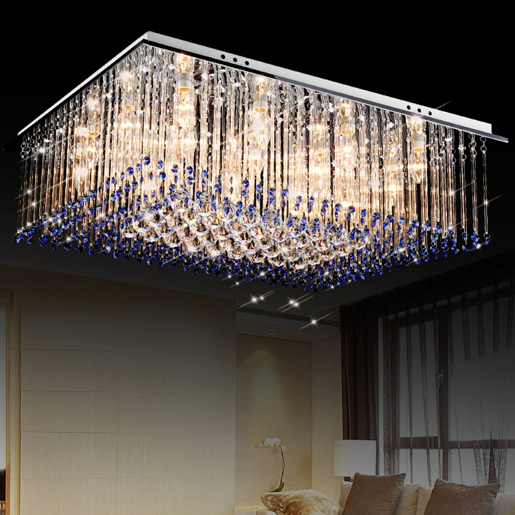 客厅蓝色水晶吸顶灯长方形客厅卧室现代简约大气led吸顶灯具灯饰