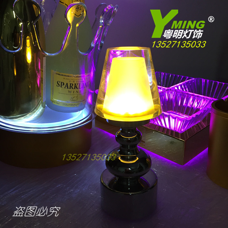 粤明热卖 LED充电酒吧台灯 创意亚克力圆形造型桌台服务小夜灯