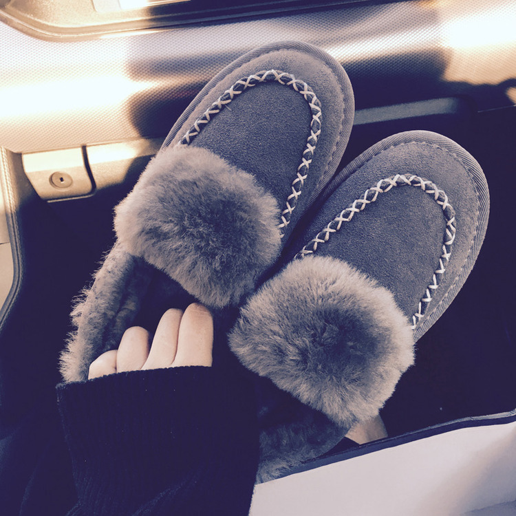 冬季新款绒面低帮雪地靴短靴英伦厚底保暖棉靴棉鞋女毛毛鞋豆豆鞋