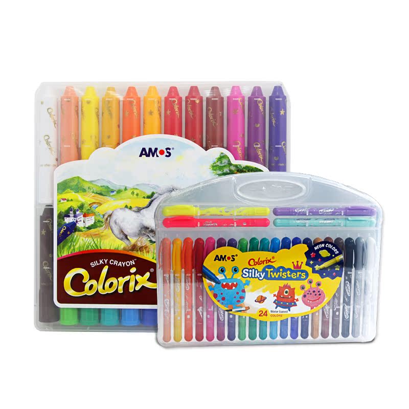 韩国AMOS进口儿童文具用品创意画画绘画套装 画笔安全蜡笔彩笔