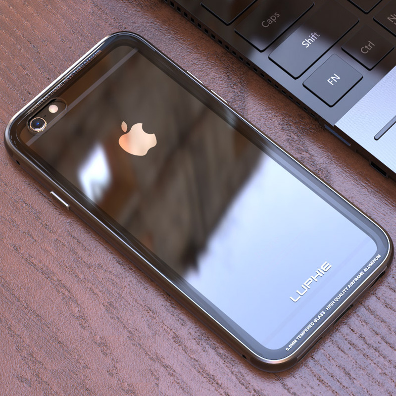 苹果6s金属边框iPhone6plus手机壳透明玻璃后盖防摔亮黑色男女潮