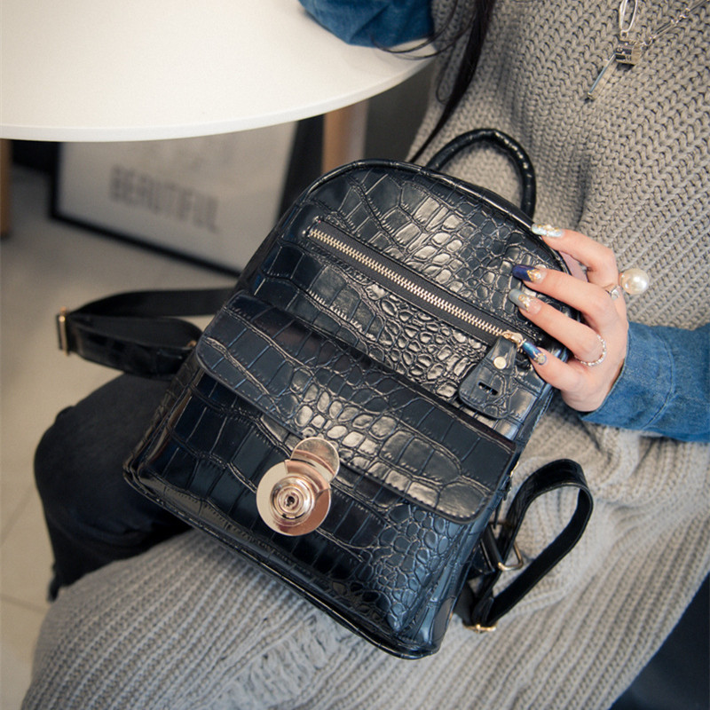 包包2015秋季新款鳄鱼纹双肩女包潮两用韩版休闲背包书包旅行包