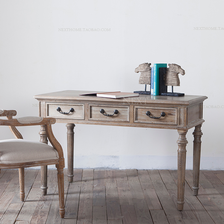 出口家具美式复古实木家具欧式古典乡村风橡木仿古带抽办公桌书桌