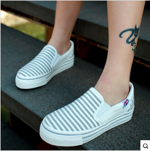 2015春季名将005松糕厚底韩版条纹套脚海军风学生懒人鞋帆布女鞋