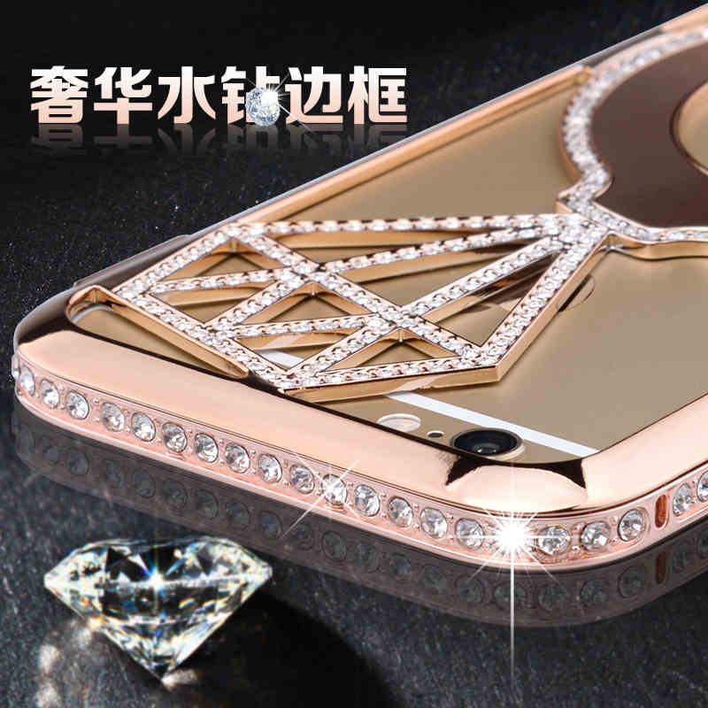 新款iphone6 plus手机壳 金属镶钻苹果5S钻石边框水钻戒保护套4.7