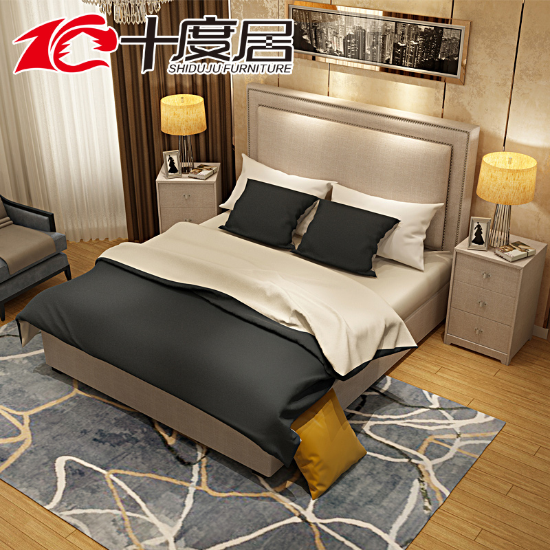 北欧布艺床小户型布床双人床1.8米主卧简约现代储物软包床美式床