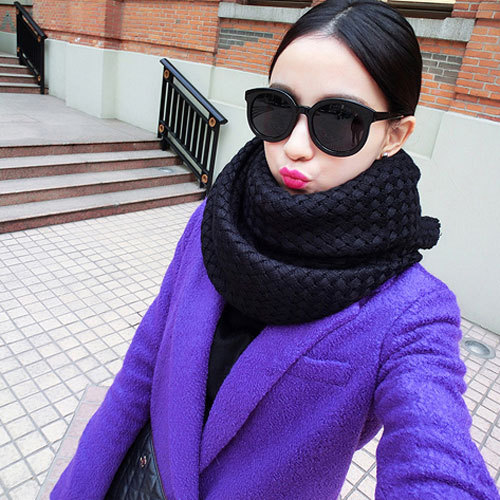 2015秋冬新款韩版女装毛呢外套修身显瘦中长款呢子大衣紫色加厚