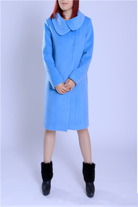 MUZI原创订制经典天蓝色改良娃娃领修身暗扣大衣
