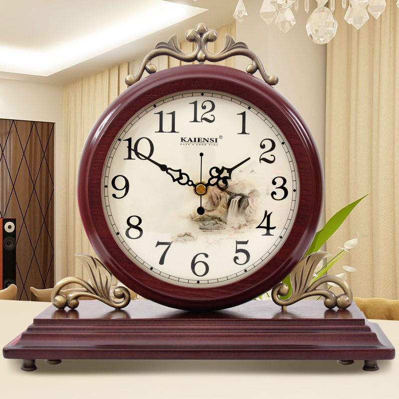 实木钟表欧式双面座钟台钟客厅静音复古时尚坐钟时钟创意桌面摆件
