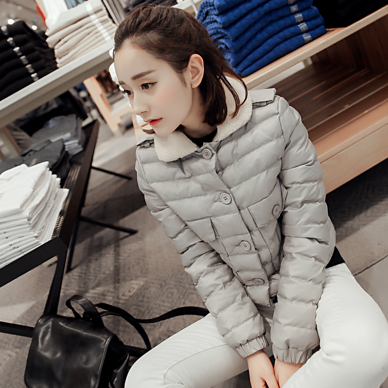 2015冬装新款韩版潮羊羔毛领小棉袄女短款修身薄棉服小款棉衣外套