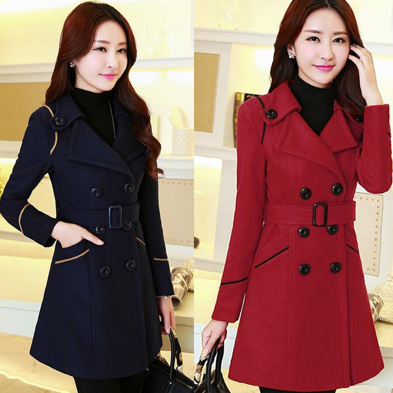 2015秋冬新款专柜正品女装韩版修身毛呢外套中长款大码羊绒大衣女