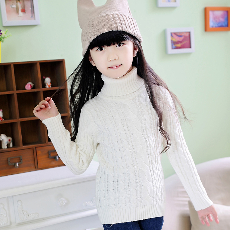 女童冬装套头针织衫高领纯色麻花打底羊毛衫中大童韩版长袖毛衣潮