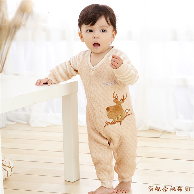 婴儿连体衣长袖纯棉新生儿衣服秋冬装加厚保暖 宝宝彩棉哈衣爬服
