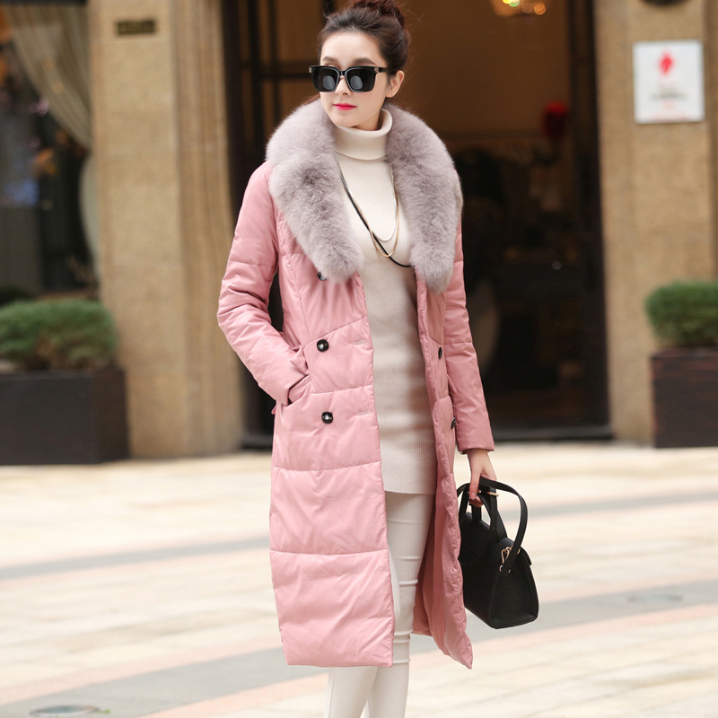 2015冬装新款韩版可拆卸式大毛领羽绒服女中长款加厚修身大码外套