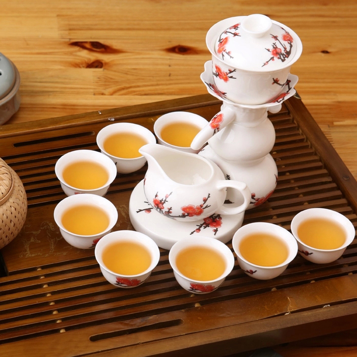 茶具套装功夫茶具陶瓷半自动茶具整套茶具家用青花瓷茶杯套装特价