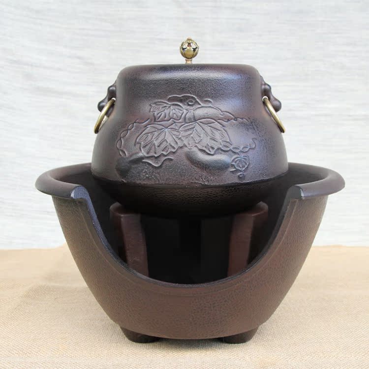 信龙堂日本南部鬼面风炉茶釜铸铁壶炉生铁碳炉煮水烧水茶壶茶具