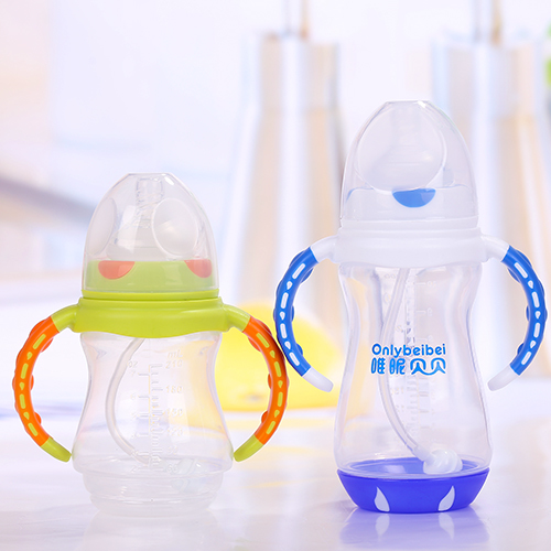 宝宝宽口径带手柄吸管 防摔 感温pp塑料奶瓶新生儿用品