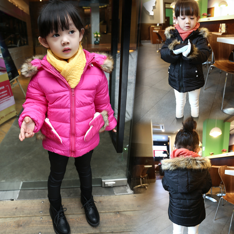 韩版棉袄毛领棉衣冬季时尚外套拉链衫纯色女棉内胆加厚棉服女童
