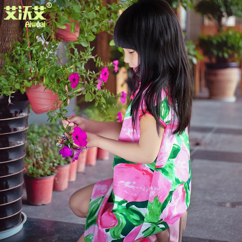 艾沃艾2015新款夏装短袖女童中式儿童连衣裙民族风旗袍裙子
