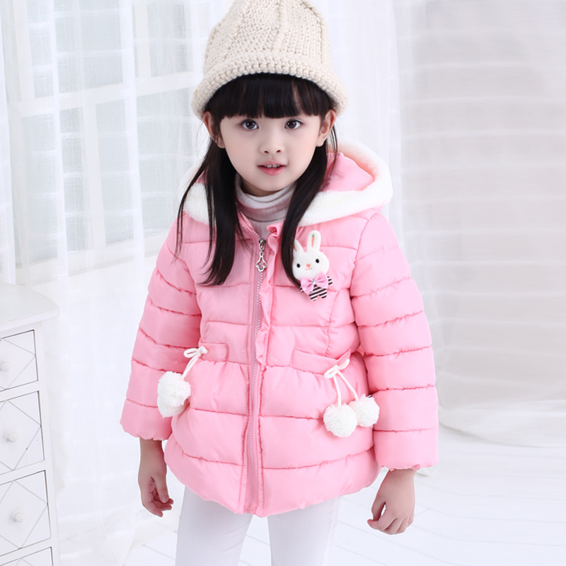 2015秋冬女儿童新款韩版手塞棉棉衣毛球口袋棉服卡通兔子帽子外套
