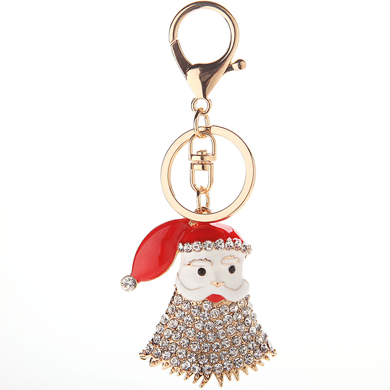 创意时尚圣诞节老人圣诞礼物镶钻水晶汽车钥匙扣金属挂件女士包挂