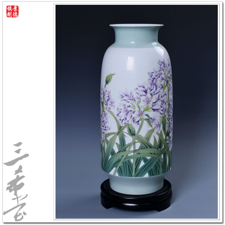 景德镇瓷器陶瓷名家 手绘馨香紫妍 花瓶包邮 古典工艺品 家居摆件