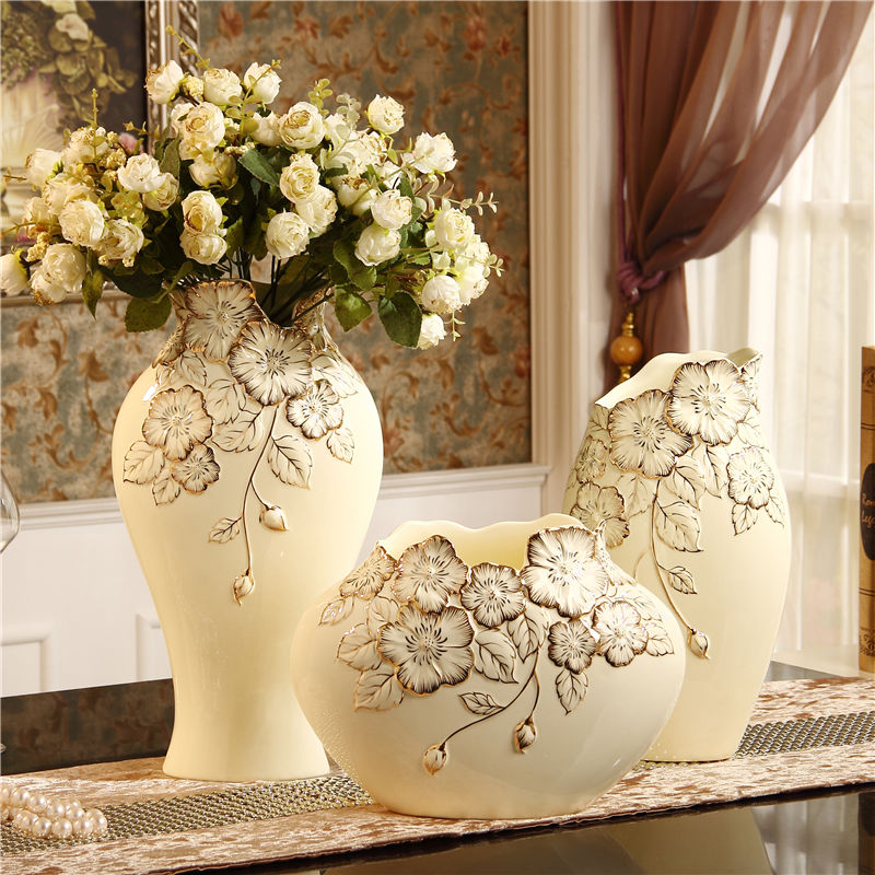 欧式陶瓷花瓶餐桌客厅落地电视柜台面摆件装饰品仿真花器