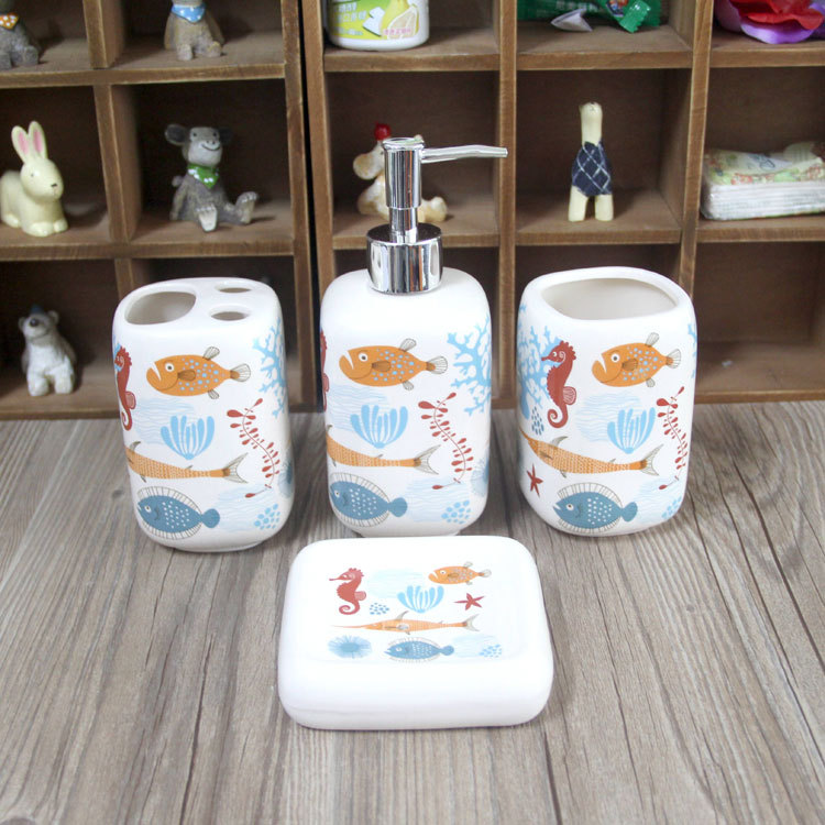 地中海陶瓷卫浴四件套/浴室用品套件/洗漱用品卫浴套装卫生间用品