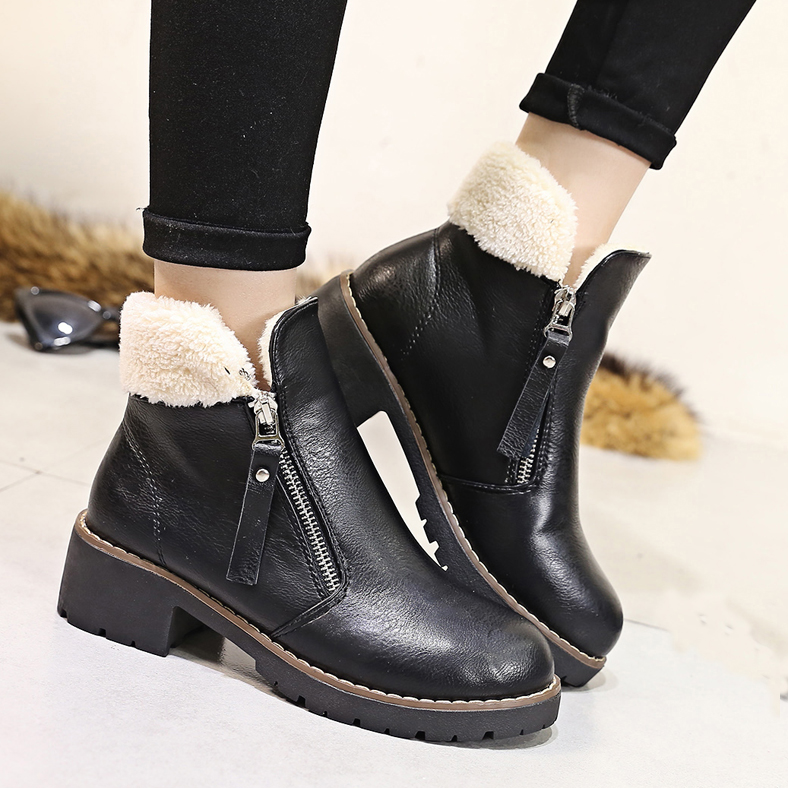 2015秋冬季新款短靴女靴子欧美马丁靴粗跟圆头加绒女鞋短筒潮棉靴