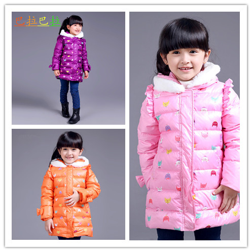 巴拉巴拉2015新冬款女童羽绒服中大童卡通印花韩版中长款加厚外套