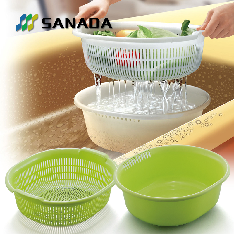 日本进口SANADA 洗菜盆 塑料洗菜篮 沥水篮 滤水盆 水果框 沥水架