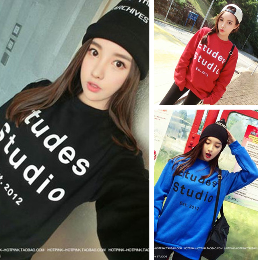 特价款女装2015秋季时尚新款韩版字母etudes studio加绒保暖卫衣