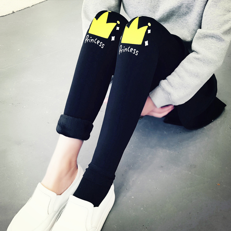 韩版冬季打底裤袜外穿大码保暖加绒加厚卡通图案可爱踩脚裤女学生