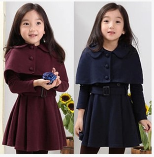 童装2015韩版高档中小女童春秋款套装斗篷披肩连衣裙两件套包邮