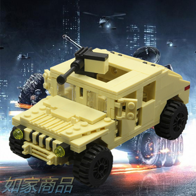 益智拼插积木玩具MOC军事系列沙漠色悍马军车特价促销