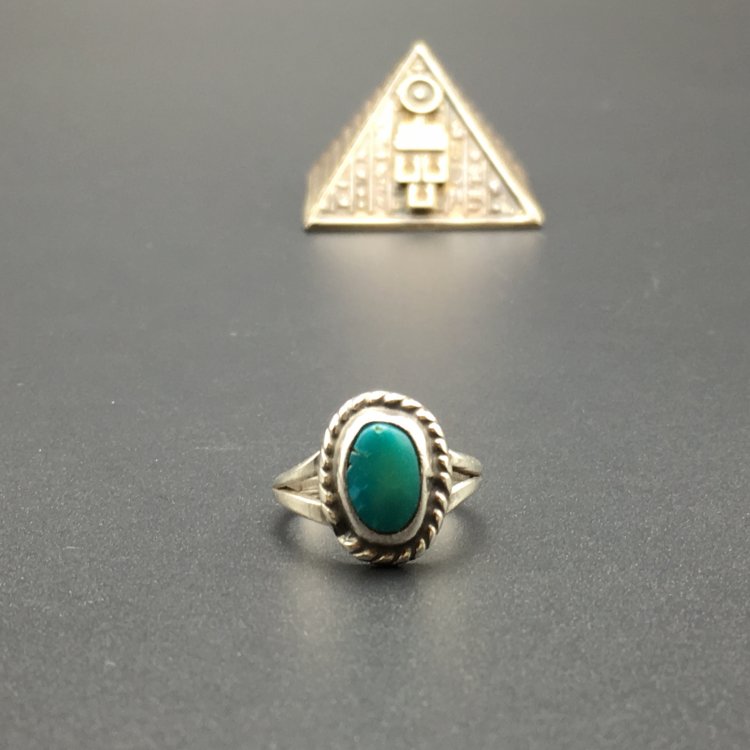 1970s美国复古董Indian印第安Navajo纳瓦霍绿松石925纯银尾戒指女