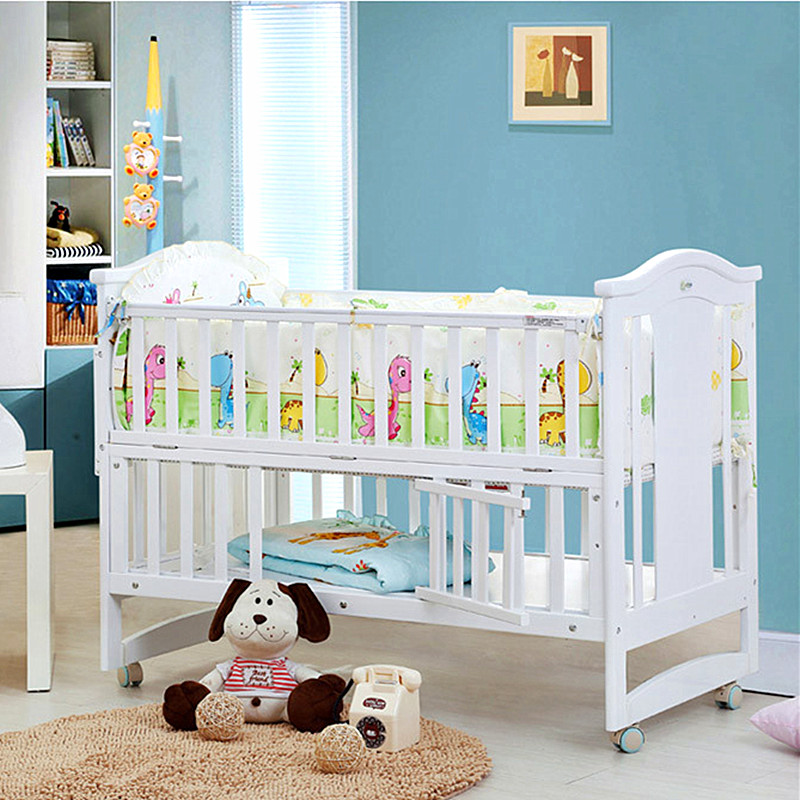 乐奇天使 婴儿床实木宝宝儿童床出口无漆bb床多功能可变书桌白色