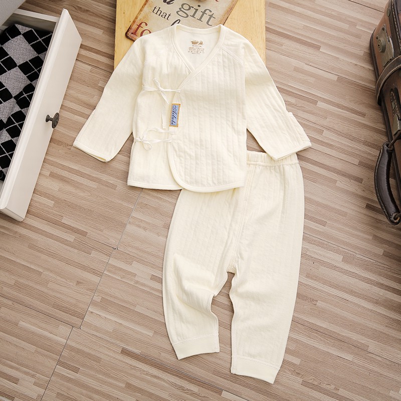 优惠新生婴儿装0-6个月精梳棉提花系带服开裆裤套开衫空调房服饰