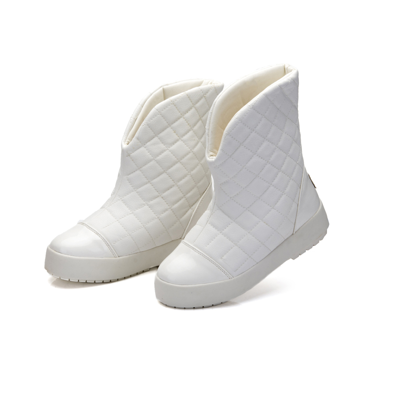 雪地靴女短靴PU皮棉鞋防水防滑保暖短筒平跟厚底白色护士鞋34码