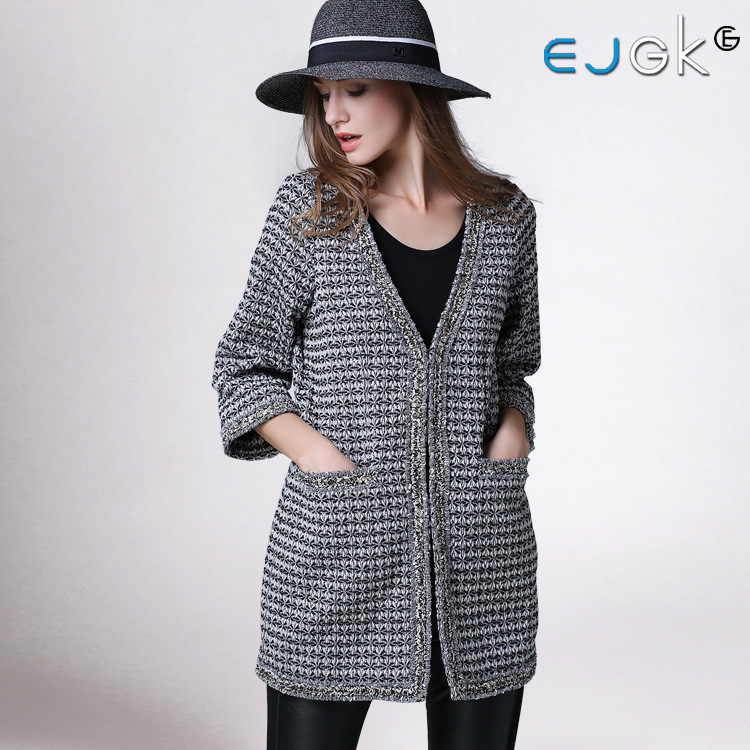 EJGK原创2015秋冬女装新款欧洲站秀场同步进口羊毛保暖针织外套