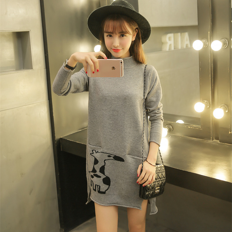 时尚2015新款韩版女式套头动漫半高领修身休闲毛衣