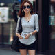 2015新款打底衫气质女装韩版修身显瘦七分袖t恤大码V领条纹上衣潮