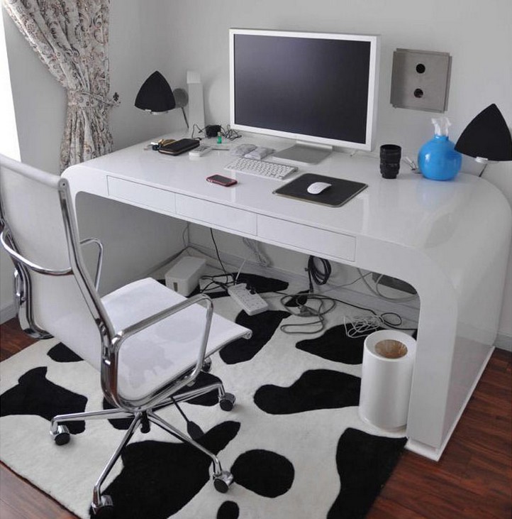 创意简欧电脑桌台式现代简约时尚个性写字台白烤漆苹果高档办公桌